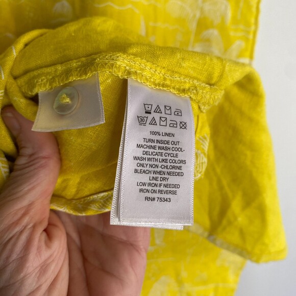 C&C California Yellow 100%Linen Sundress Palm Tree Beach Print Hi-Lo Size XS - Picture 9 of 13